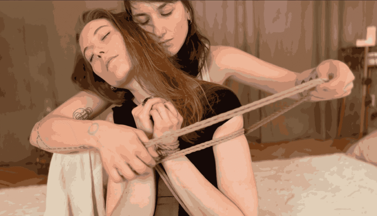 Sensual Shibari session exploring intimacy and connection in online course for couples